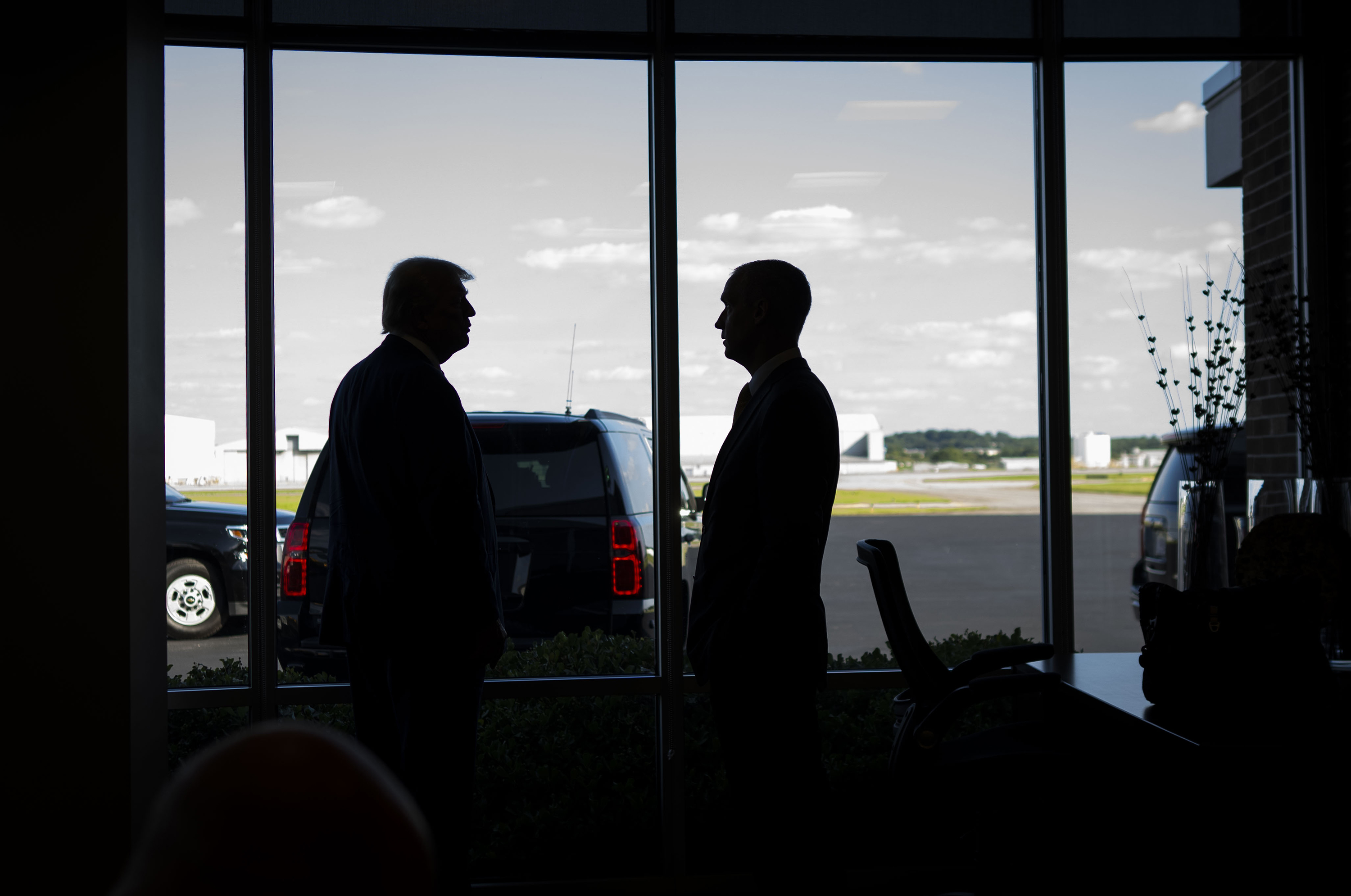 Former President Donald Trump talks with Corey Lewandowski, his senior aide, during the campaign at an airport in Asheboro, North Carolina. Photo / Doug Mills, the New York Times