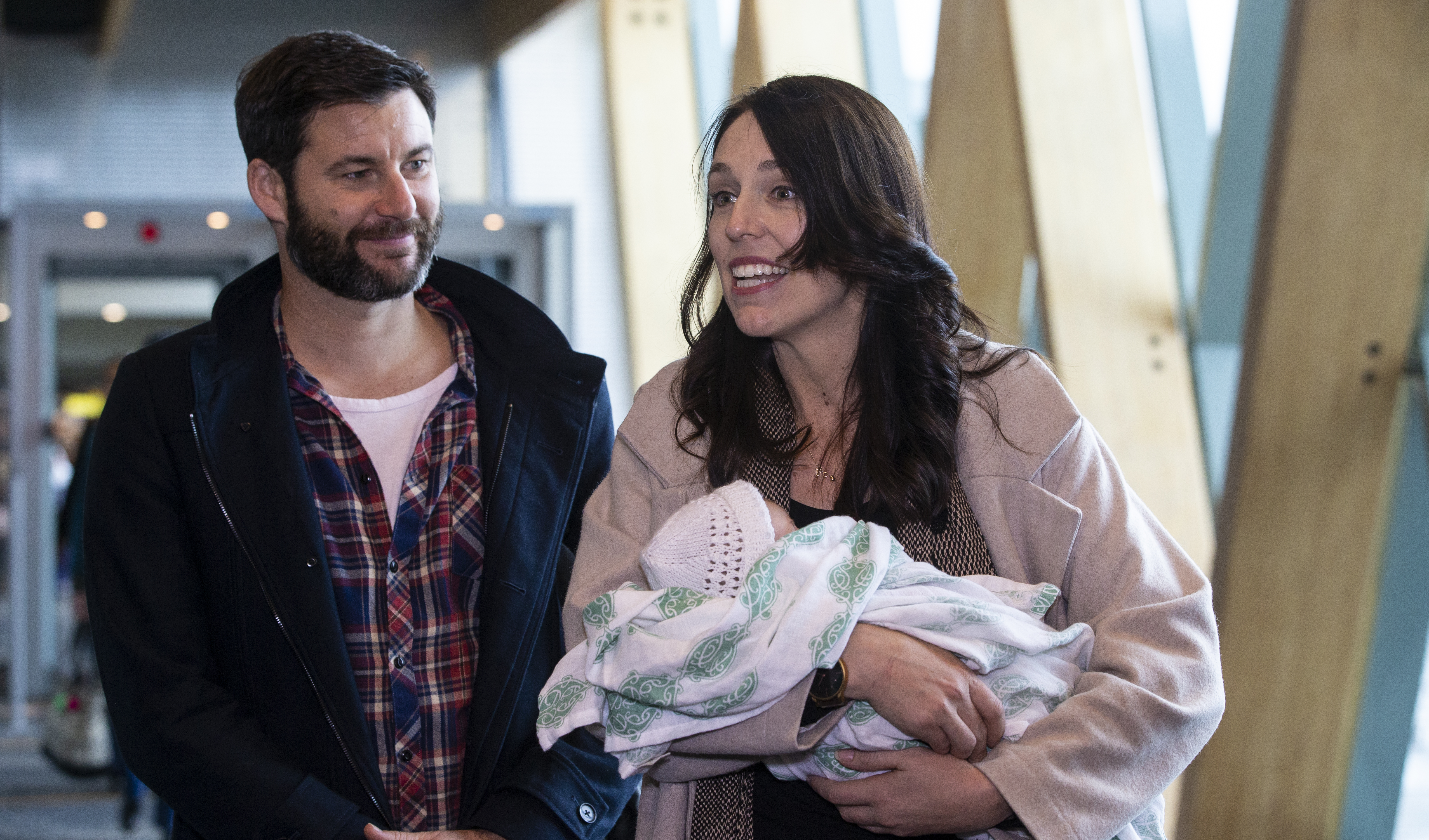 Clarke Gayford and Dame Jacinda Ardern after the birth of their baby, Neve, in August 2018. Photo / Mark Mitchell