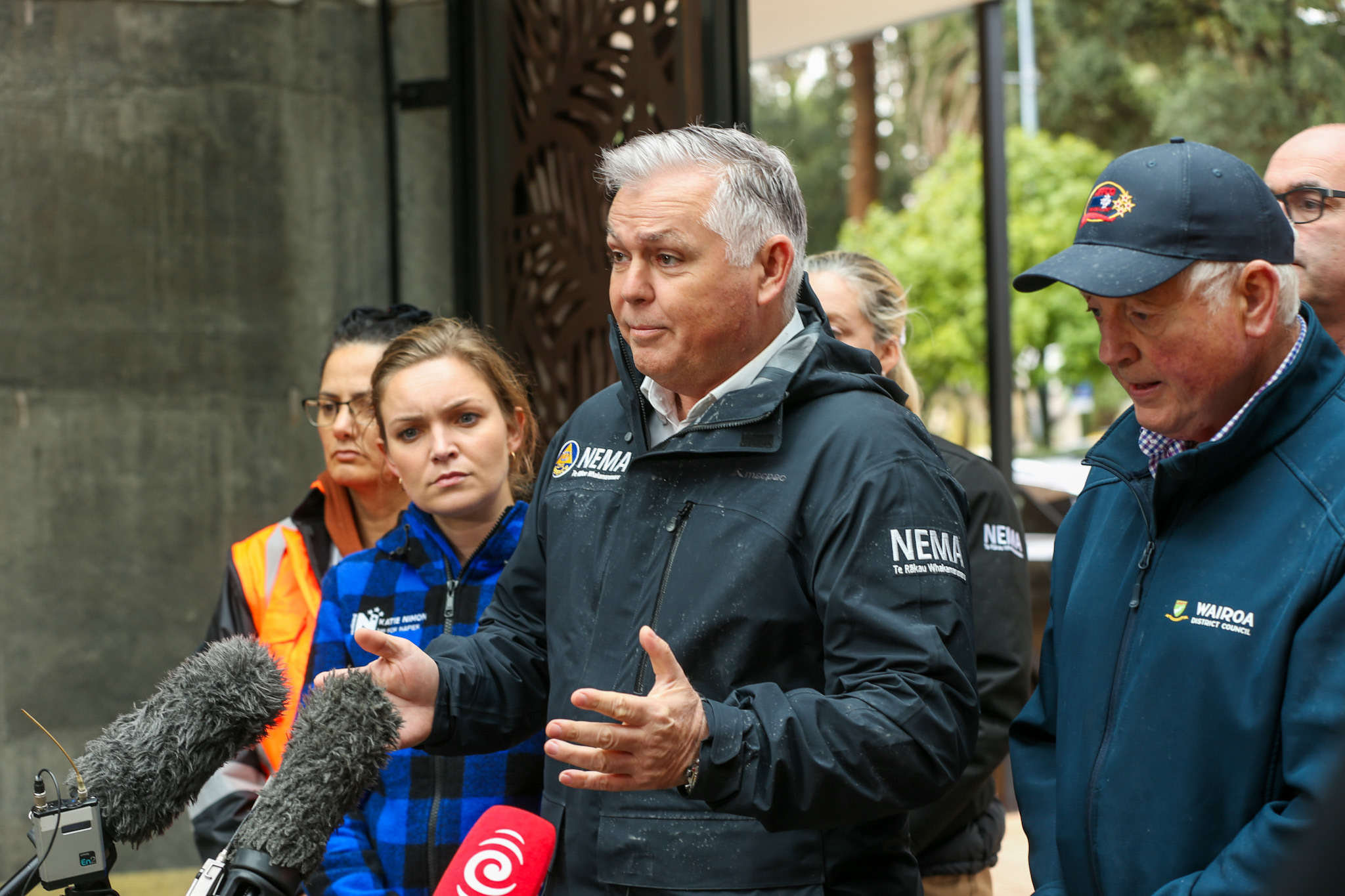 Mark Mitchell speaks at a press conference in Wairoa today. Photo / Paul Taylor