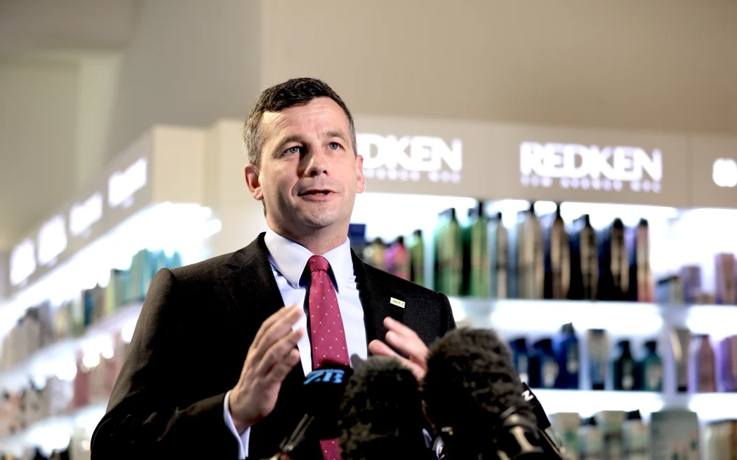 David Seymour in today's announcement on the hairdressing regulations. Photo / RNZ