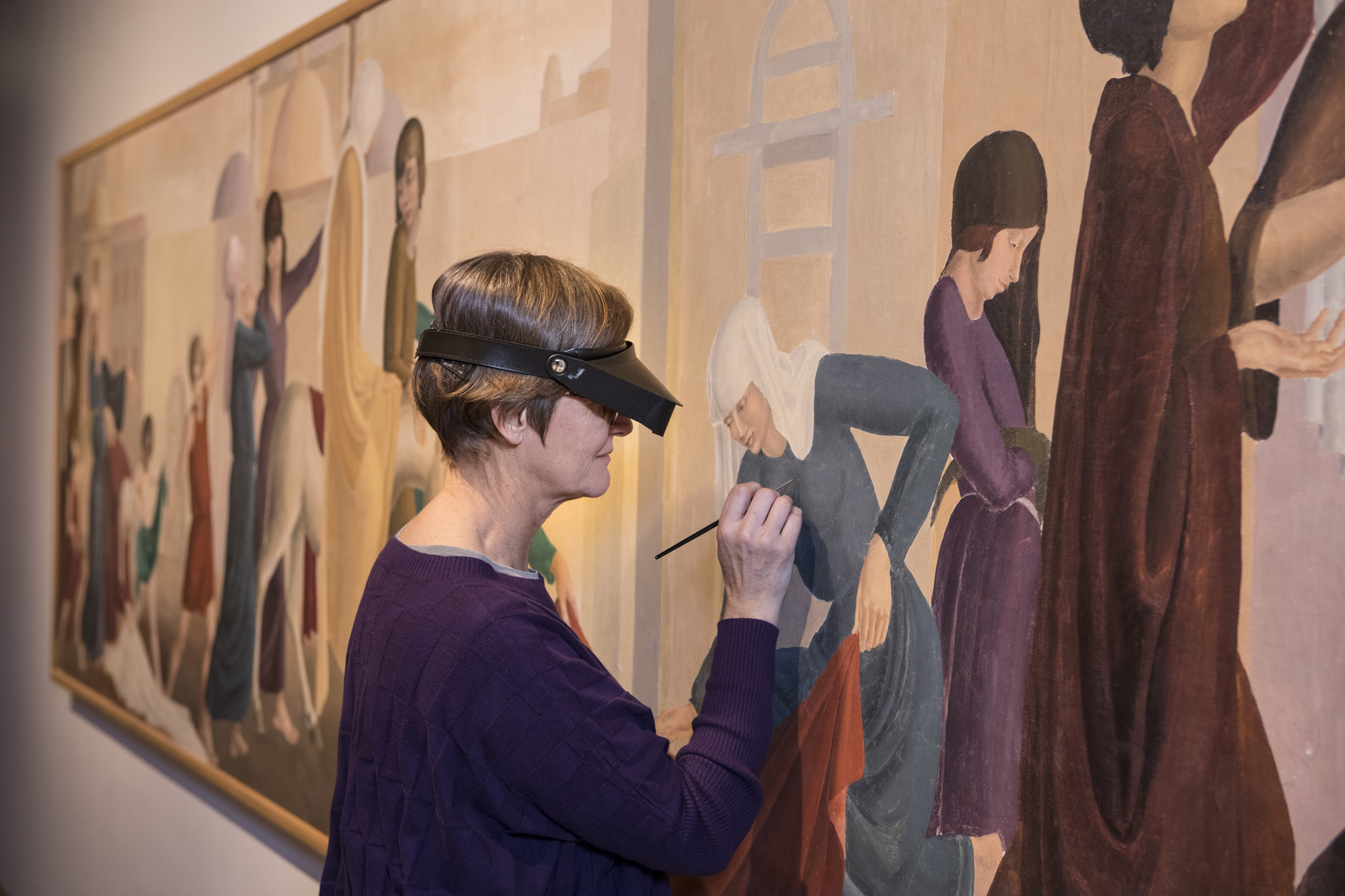 A huge, unfinished painting by Lois White, found in the back of a cupboard after her death in 1984, is undergoing restoration at Te Papa. Photo / Te Papa