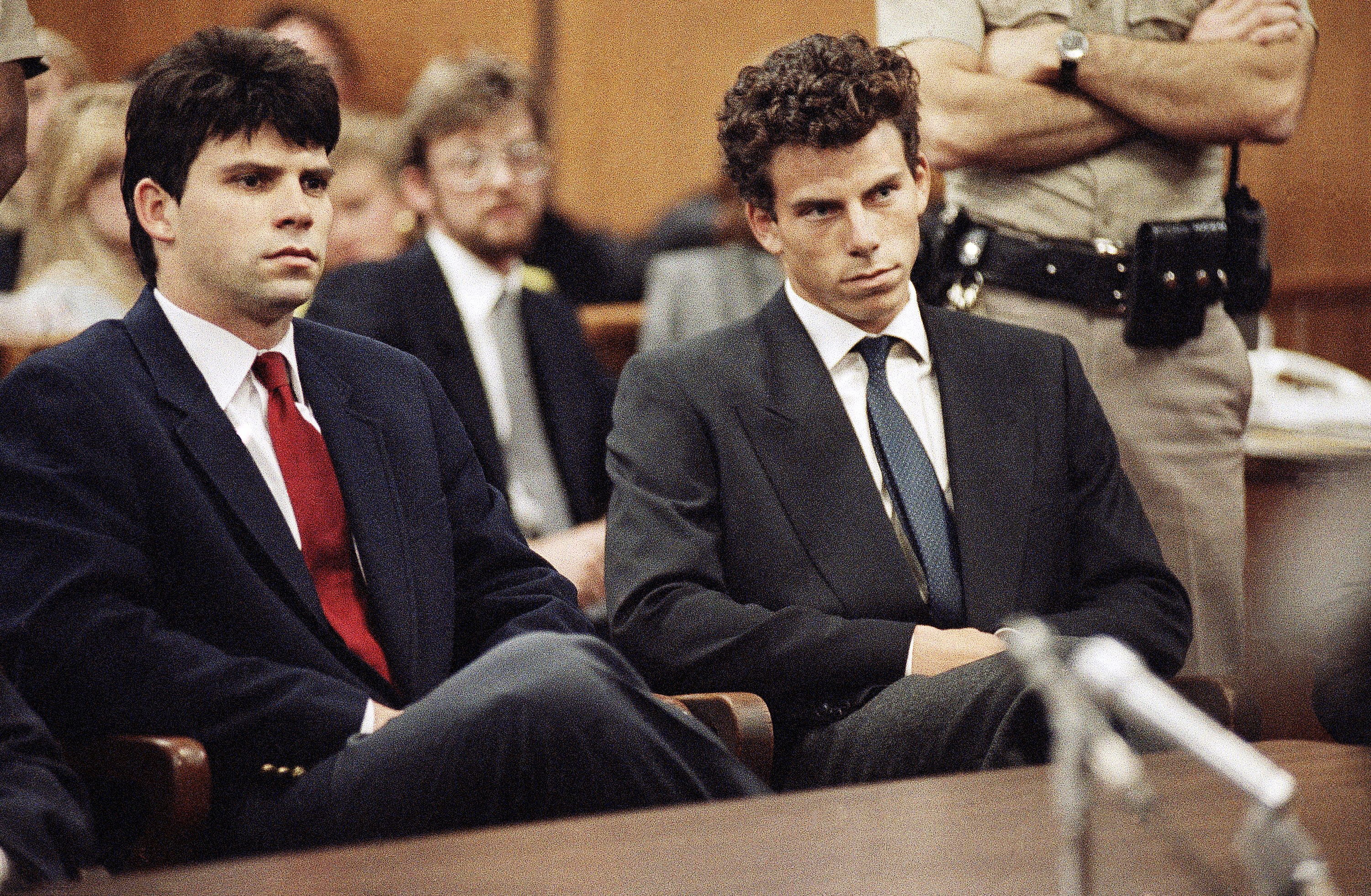 Lyle and Erik Menendez sit inCourt where their attorneys delayed making pleas on behalf of the brothers who are suspected in the murders of their millionaire parents. Photo / AP