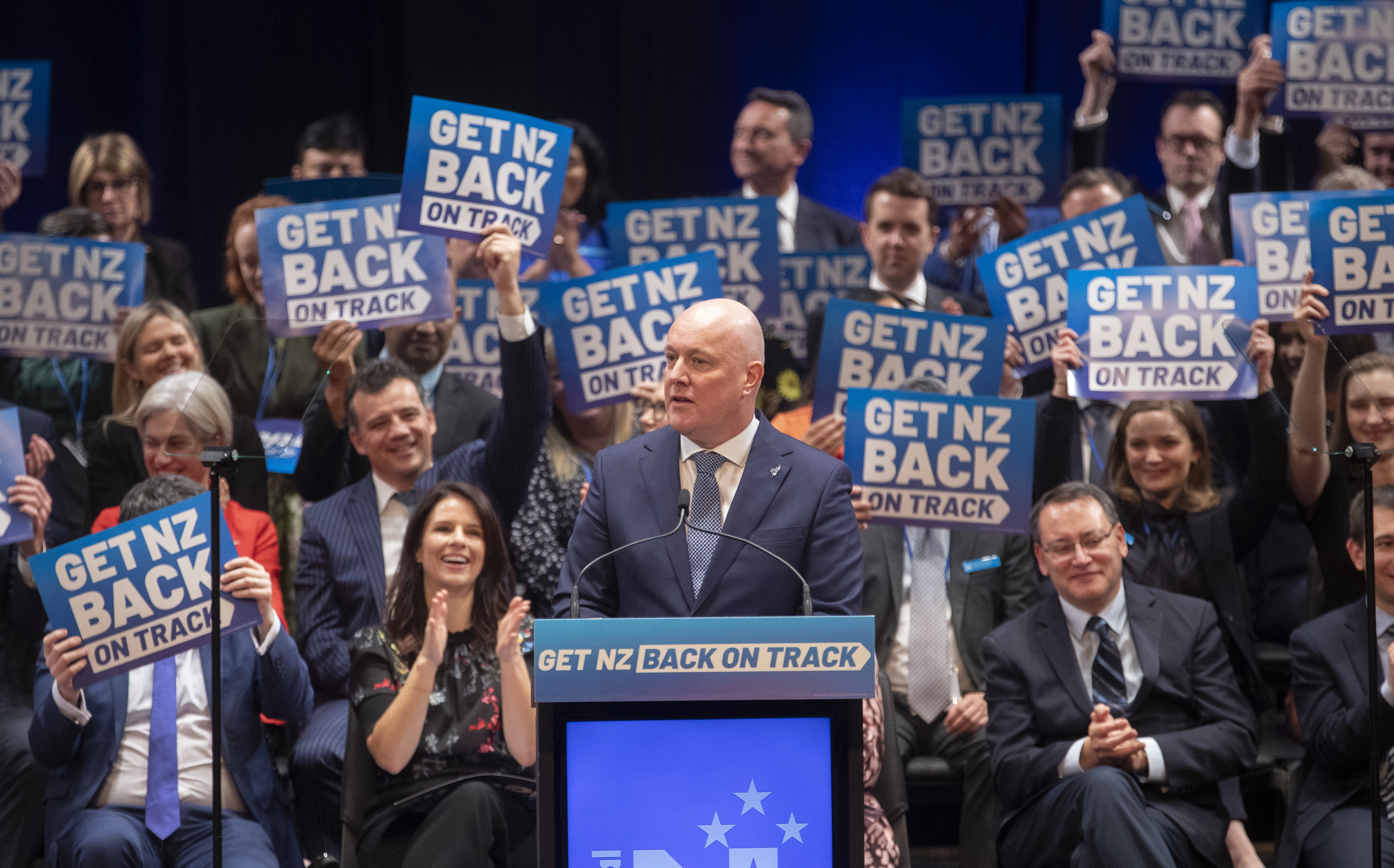 National leader Christopher Luxon during his speech at the party Annual Conference at the Michael Fowler Centre in Wellington. Photo / Mark Mitchell