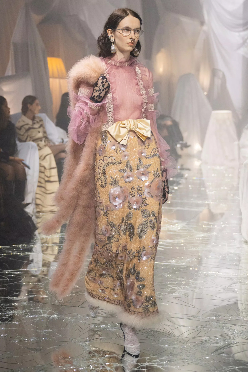Sumptuous embellishment and opulent textiles communicated, as expected, an alternative to minimalism and 
