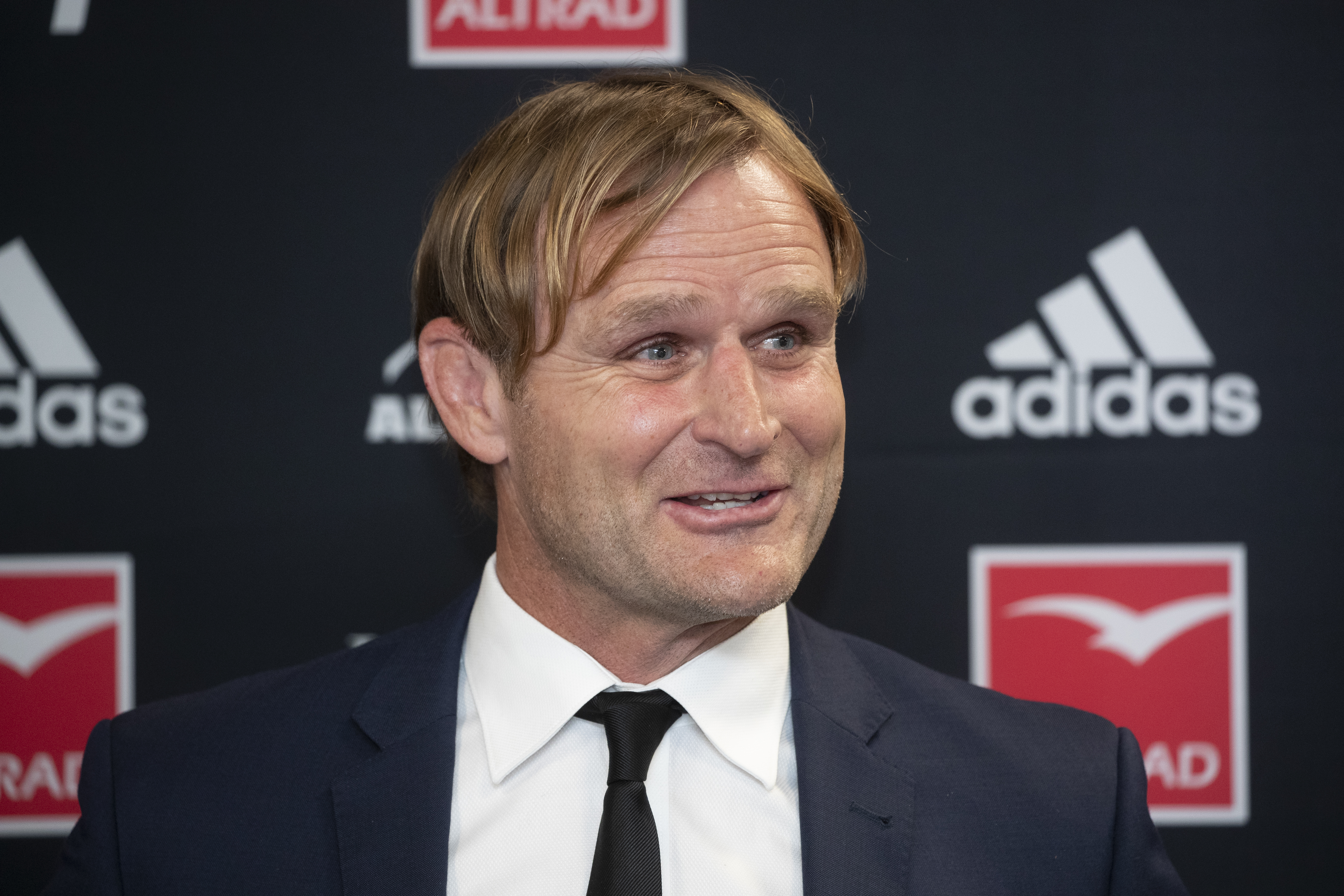 Scott Robertson speaks to the media after being announced as the All Blacks coach from 2024. Photo / Mark Mitchell