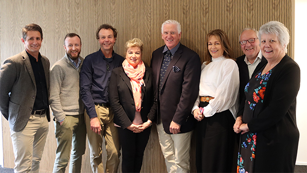 William Beetham (left), Hon Kieran McAnulty, Carterton Mayor Greg Lang, Lynnette McManaway, Shane McManaway, UCOL Board Chair Verne Atmore, South Wairarapa Mayor Alex Beijen and Masterston Mayor Lyn Patterson. Photo / Supplied