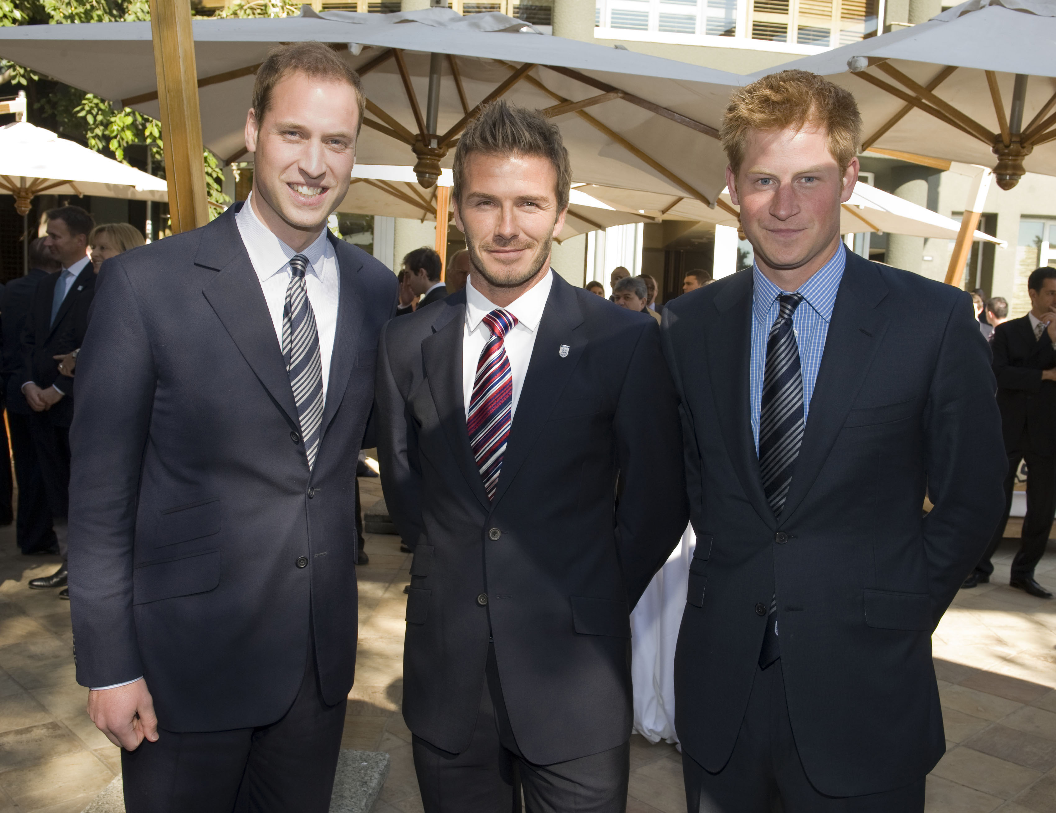 Prince William, Prince Harry and David Beckham attend a reception for FIFA officials on behalf of the English Football Association in honour of the 2010 Football FIFA World Cup on June 19, 2010 in Johannesburg, South Africa. Photo / Getty Images