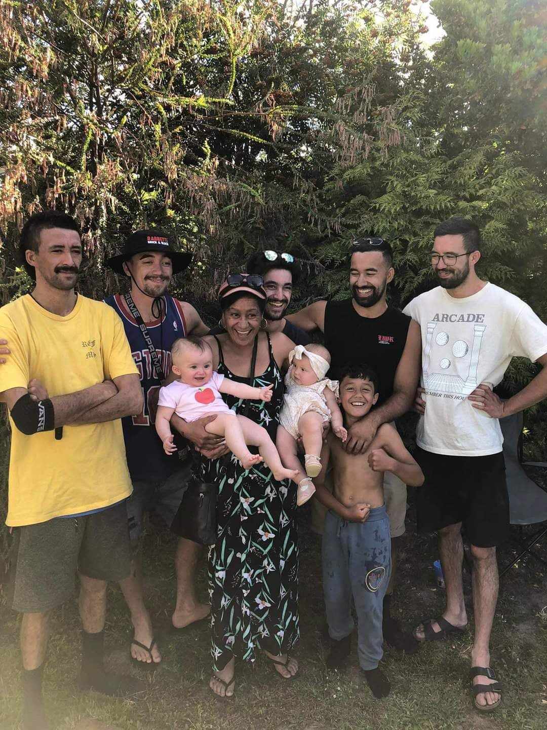 Sage adored his big brothers Zion, Jordan, Canaan, Christian and Jamie - and his baby nieces. Carrie is thankful for this photo of all her boys together, taken not long before Sage died. Photo / Supplied