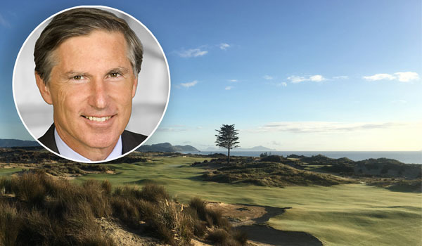 Tara Iti Golf Club north of Auckland and co-founder of Los Angeles-based global equity firm Oaktree Capita, Bruce Karsh (inset). Photo / Supplied