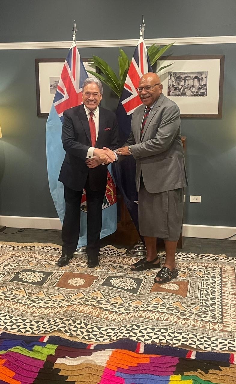 Foreign Minister Winston Peters meeting Fiji Prime Minister Sitiveni Rabuka in Suva last weekend. Photo / MFAT
