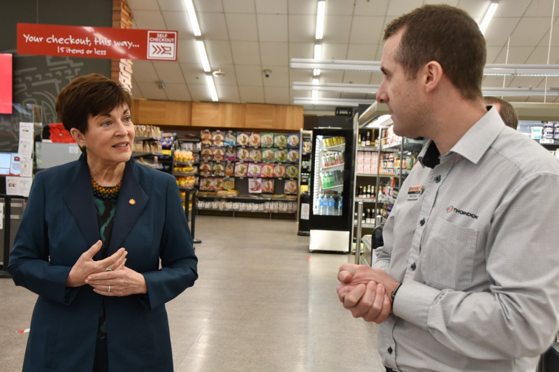Reese Drake discusses working through Level 4 with former Governor General Dame Patsy Reddy. Photo / Supplied