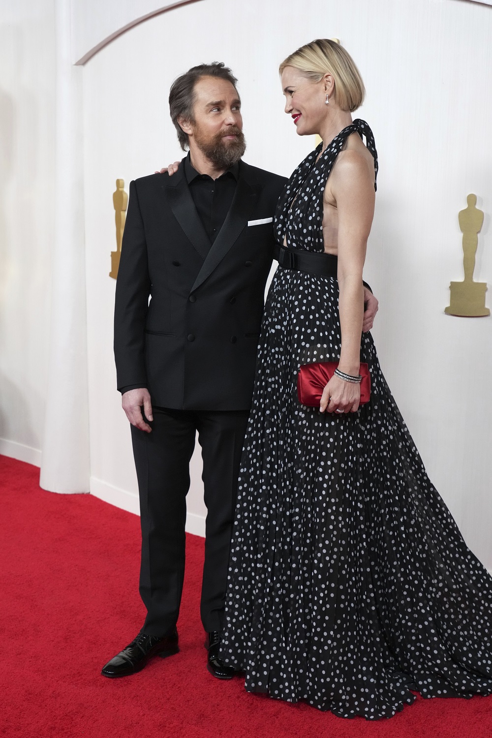 Sam Rockwell and Leslie Bibb arrive at the Academy Awards in Los Angeles. Photo / AP