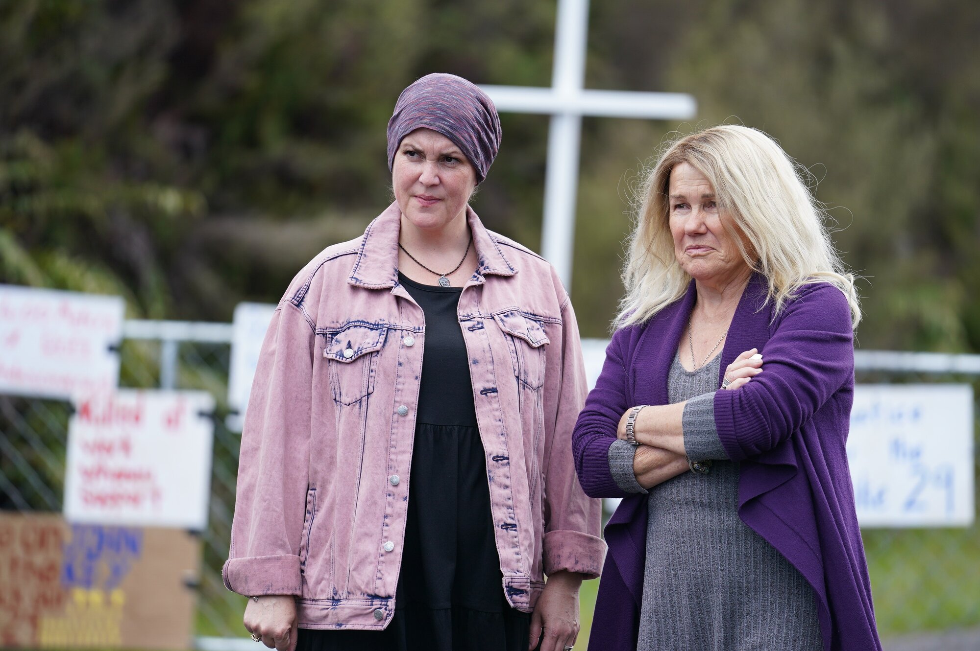 Melanie Lynskey (left) and Robyn Malcolm as, respectively, Anna Osborne and Sonya Rockhouse in the Pike River movie. The film featured scenes showing Osborne and Rockhouse taking a Supreme Court case in which found to be unlawful the deal that led to charges against mine manager Peter Whittall being dropped.