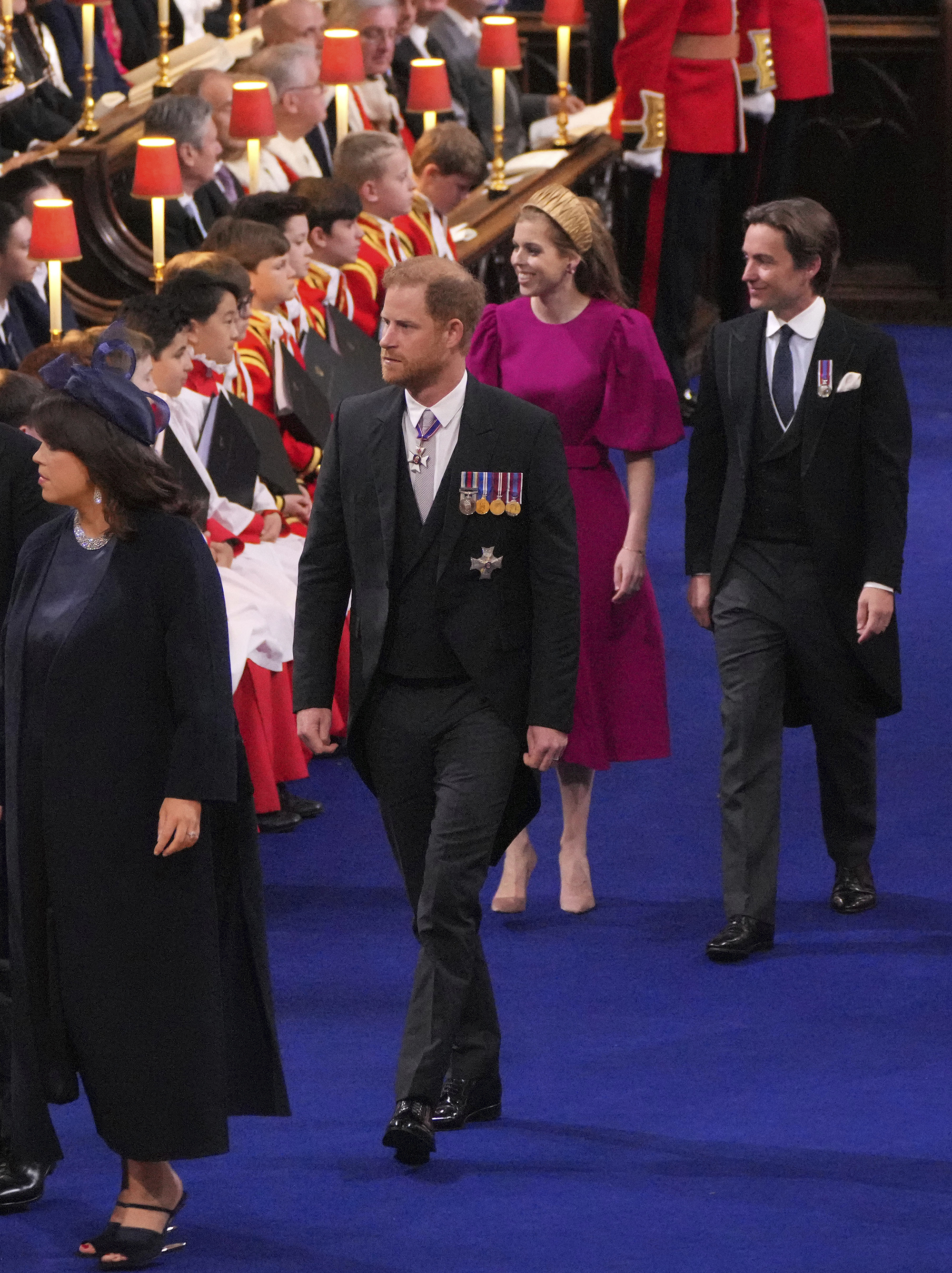 Prince Harry arrives at Westminster Abbey for the coronation ceremony of his father King Charles. Photo / AP