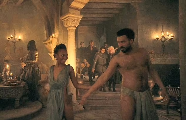 King Aegon II Targaryen is seen entering the brothel with a group of his soldiers in the latest episode of House of the Dragon. Photo / HBO