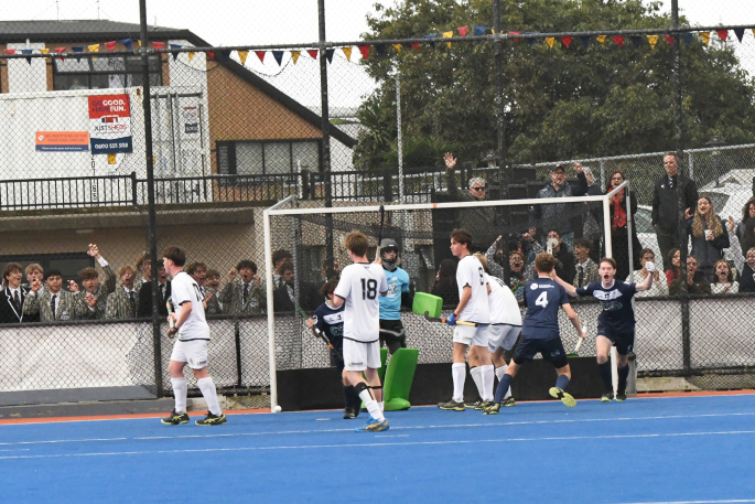 Tauranga Boys' College First XI playing in the final of the Rankin Cup. Photo / Sally Valois.