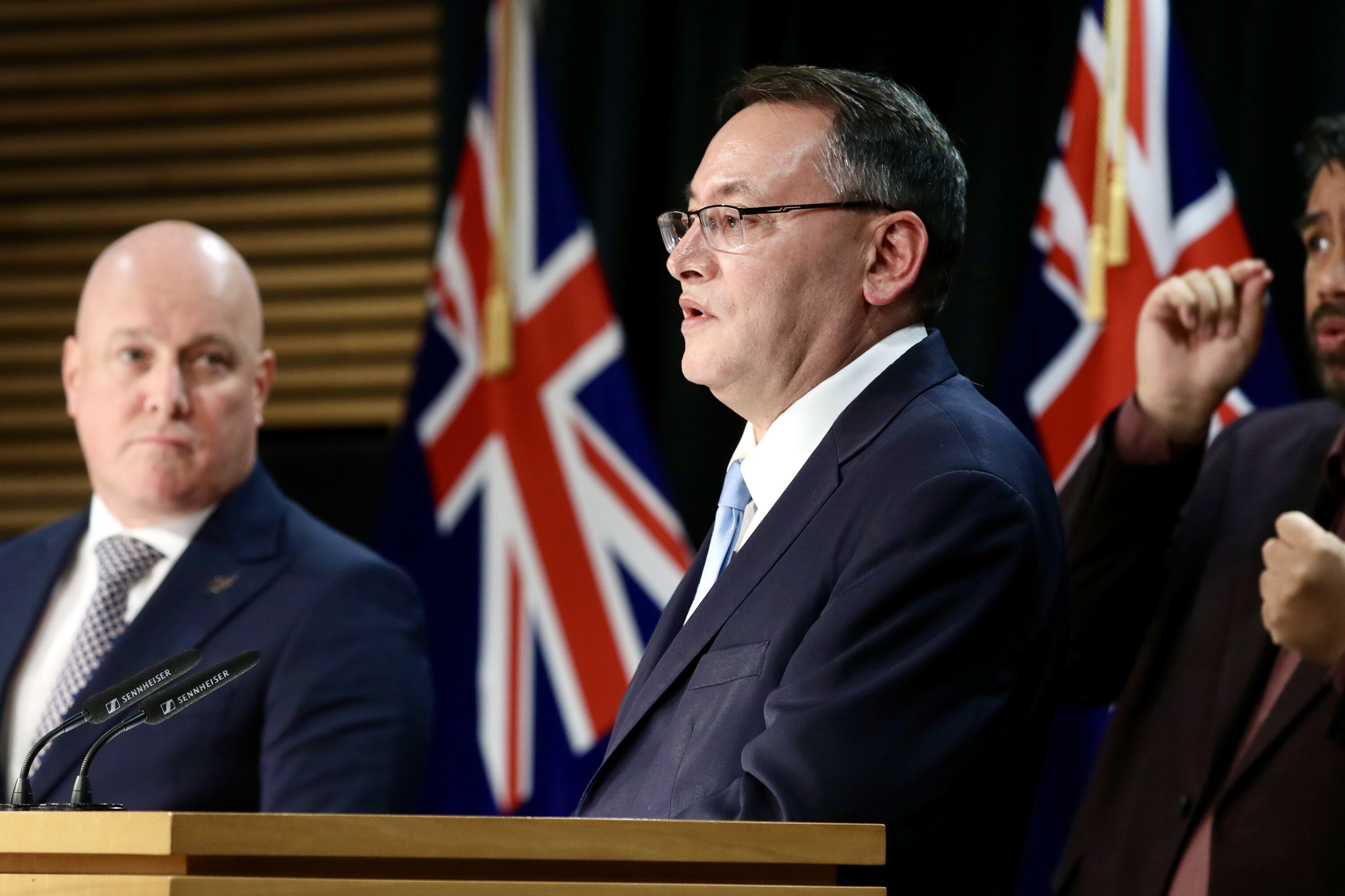 Prime Minister Christopher Luxon and Health Minster Dr Shane Reti deliver the post-cabinet press conference at the Theatrette in the Beehive, Parliament Building, Wellington. Photo / Mark Mitchell