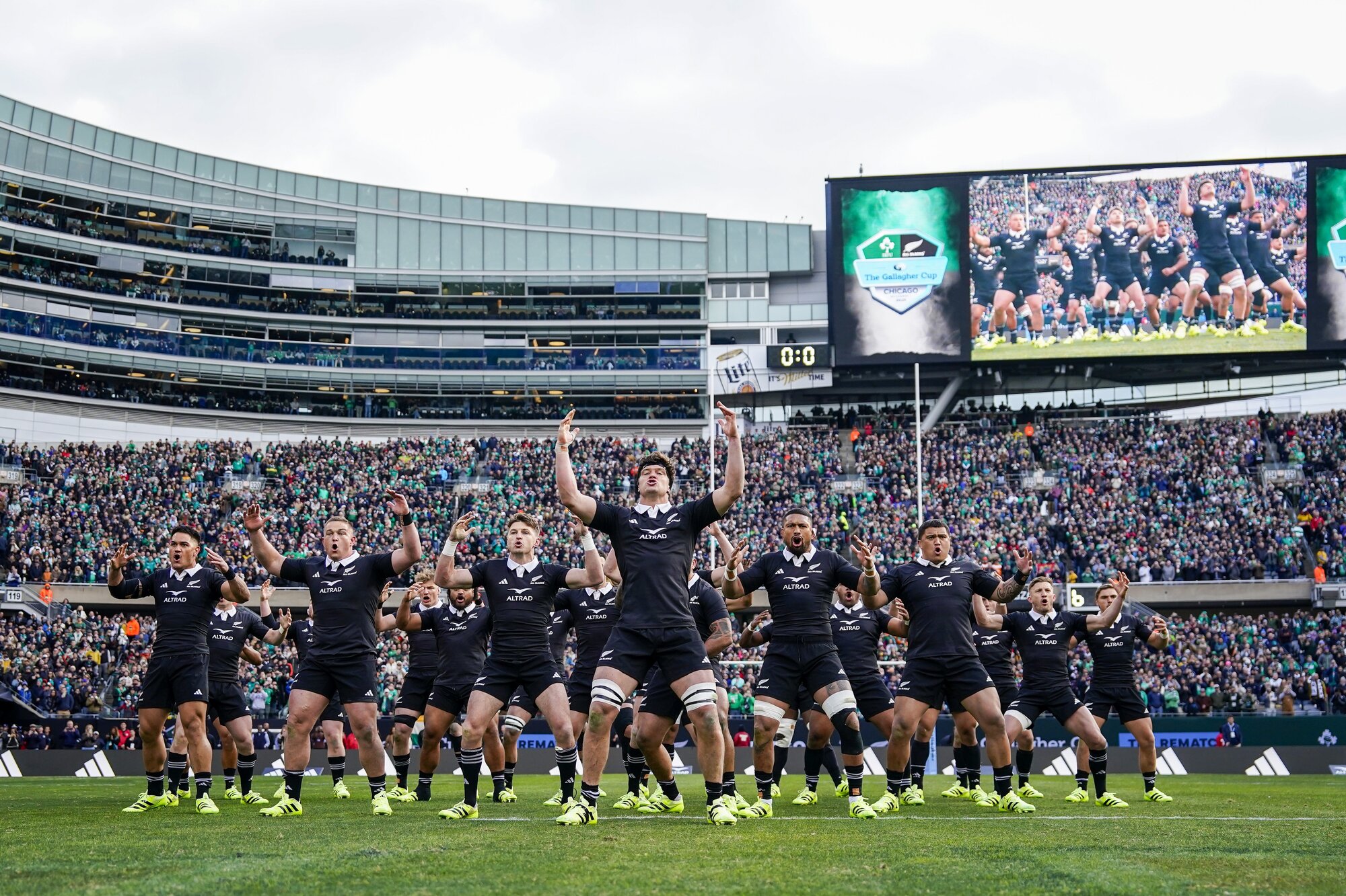 The All Blacks perform their haka before Sunday's test against Ireland in Chicago. Photo / SmartFrame