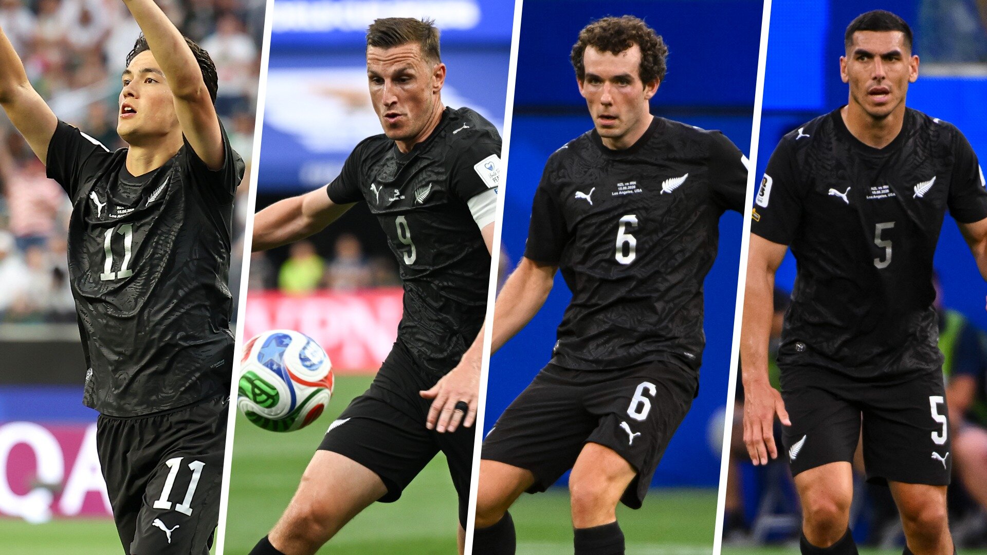  All Whites players Elijah Just, Chris Wood, Joe Bell and Michael Boxall. Photos / Getty Images
