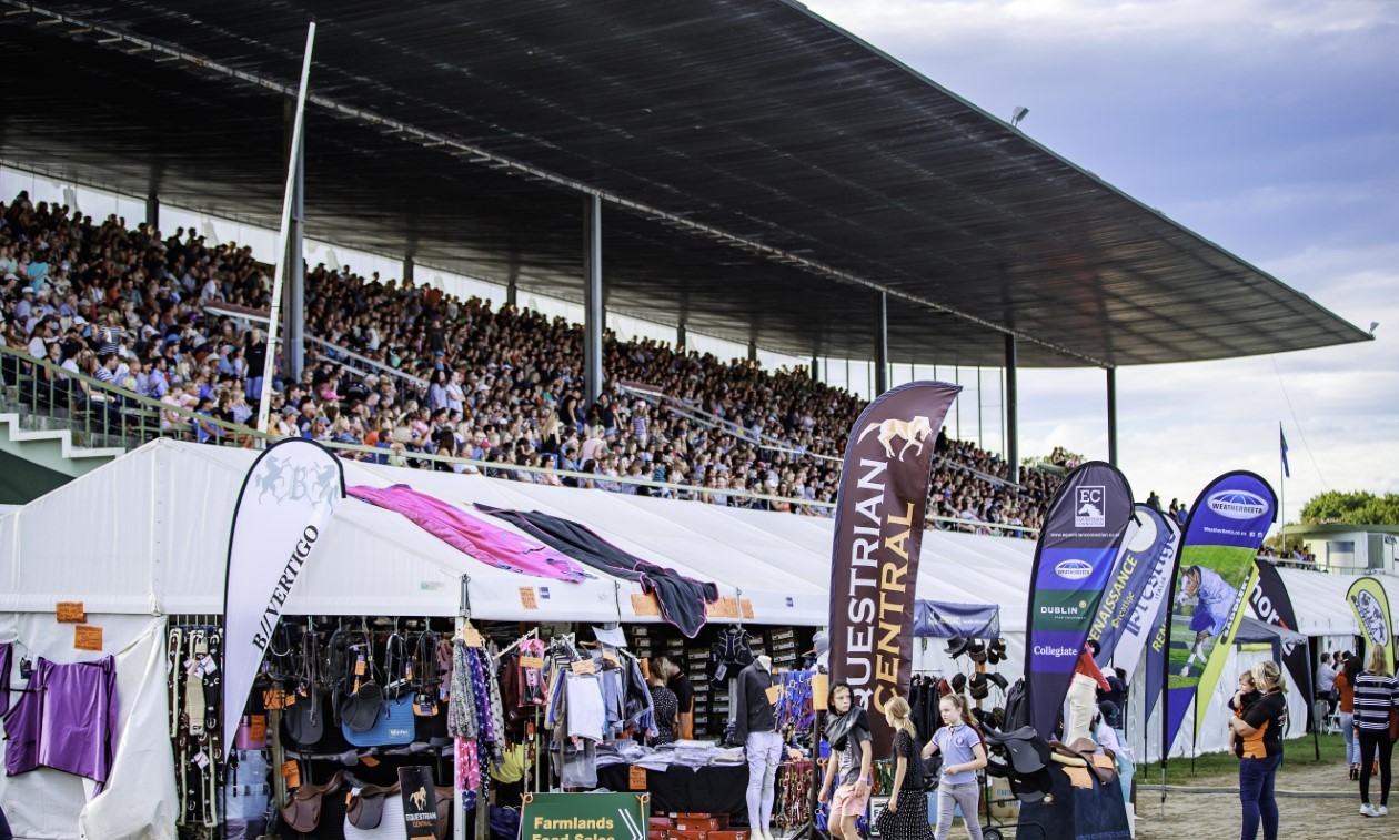 The Tomoana Showgrounds grandstand near-filled at a previous Horse of the Year Show. Photo / NZME