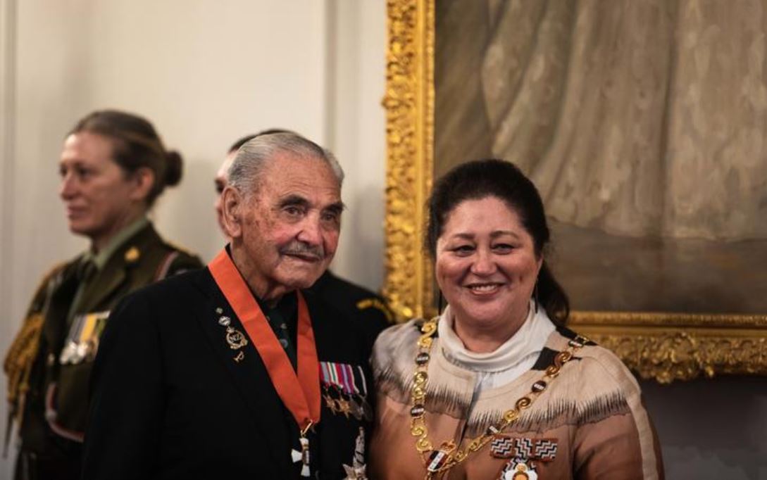 Sir Robert (Bom) Gillies with Governor-General Dame Cindy Kiro at Government House in 2022. Photo / Samuel Rillstone, RNZ