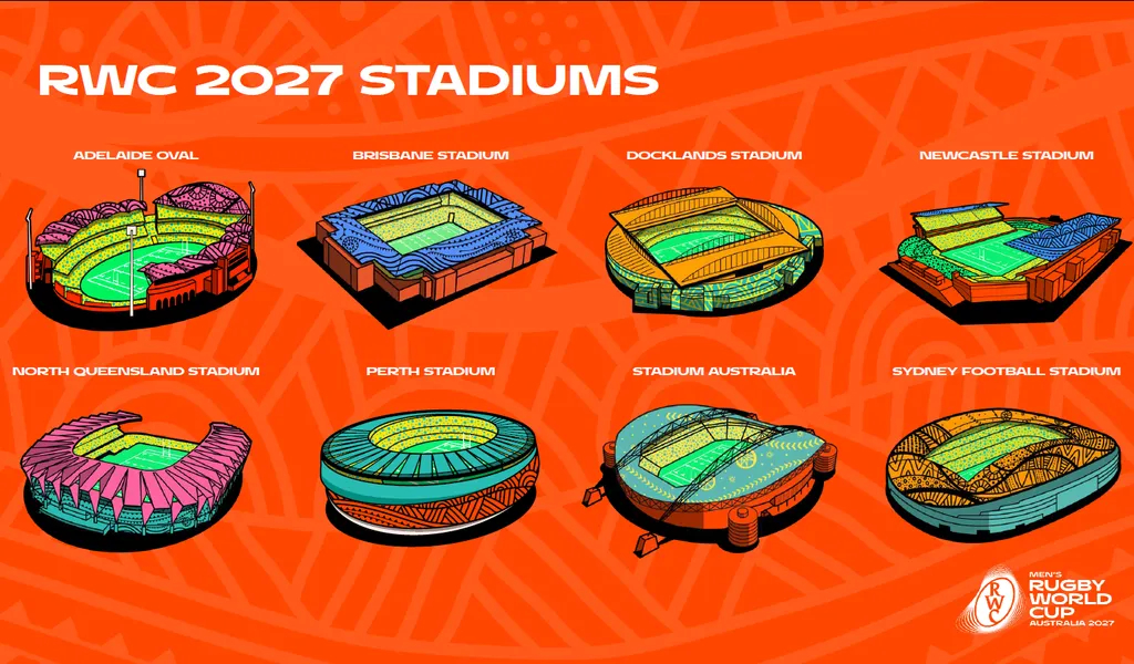 The eight stadiums that will host matches at the 2027 Rugby World Cup.