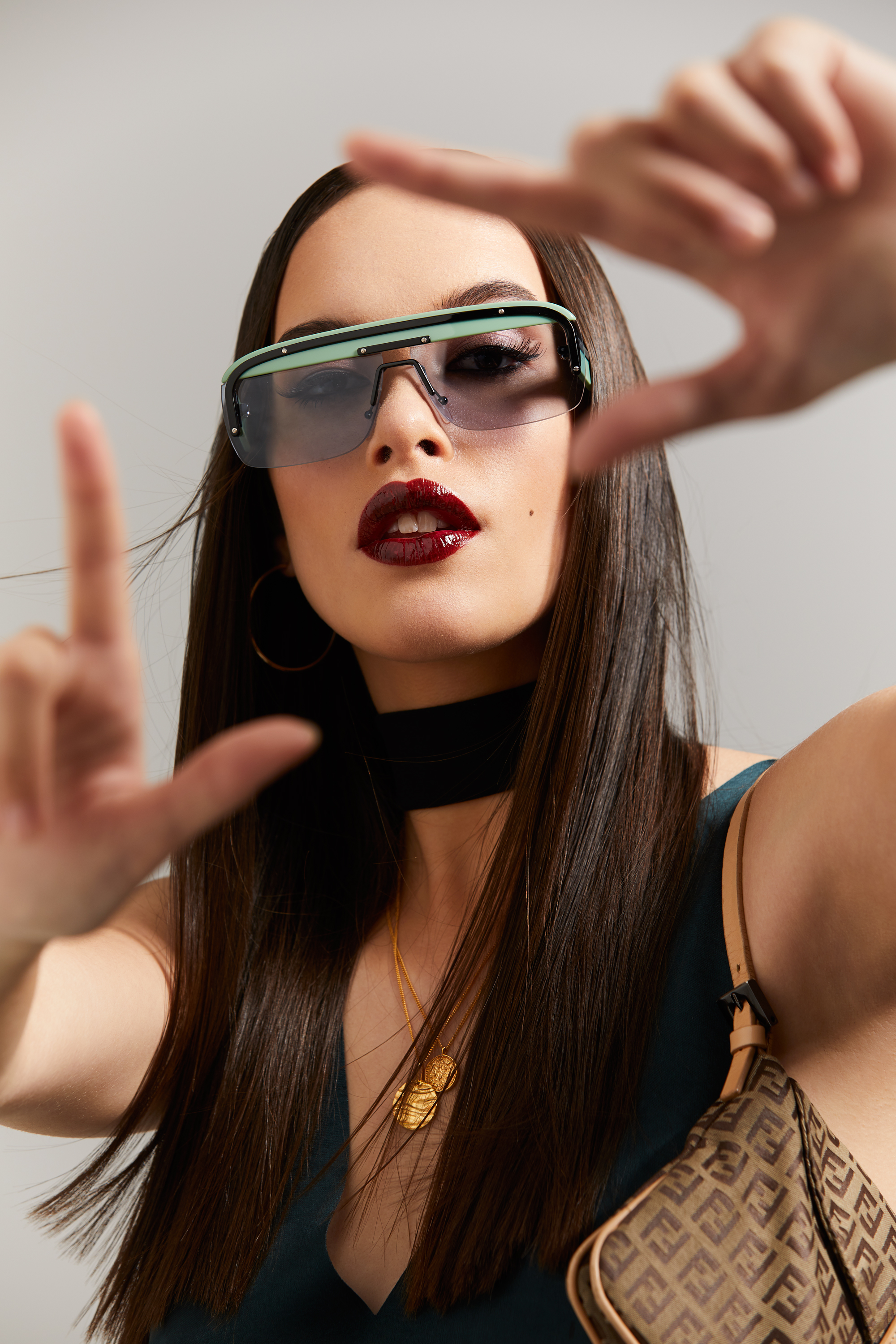 A vintage Fendi baguette bag features in our Aaliyah-inspired beauty shoot, 2018. Photo / Mara Sommer