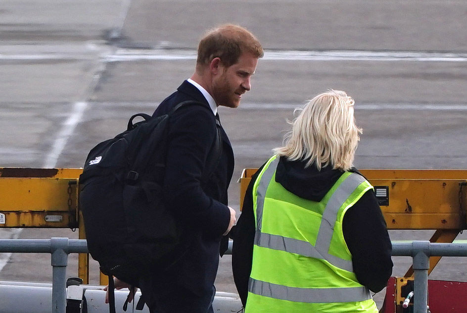 Prince Harry making his way to London following the death of his grandmother, the Queen. Photo / Getty Images