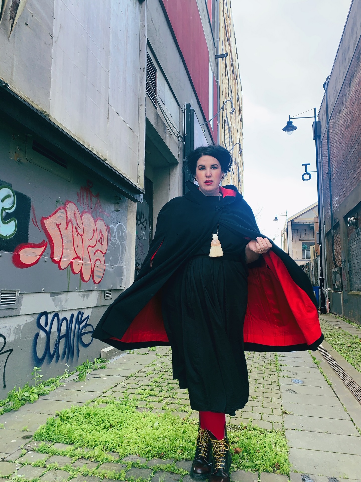 Vampire meets spy. Louise Sutherland's recent Trade Me cape purchase. Photo / @bonjela_lawson