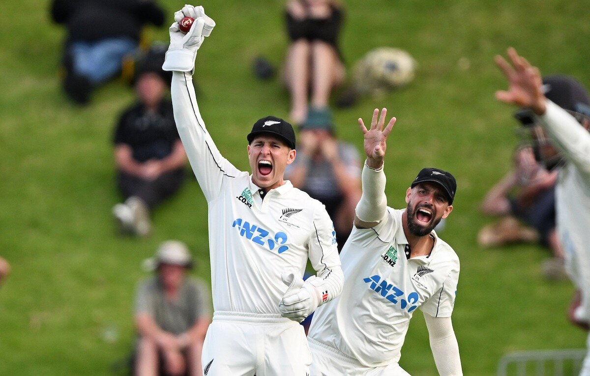 Mitch Hay and Daryl Mitchell appeal against the West Indies. Photo / Photosport 