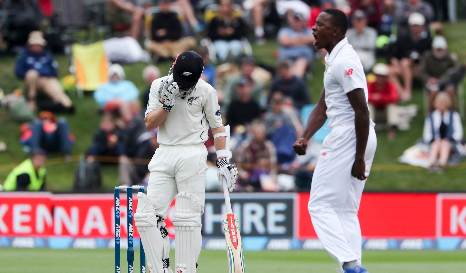 South Africa's Kagiso Rabada celebrates a wicket against the Black Caps. Photo / Photosport