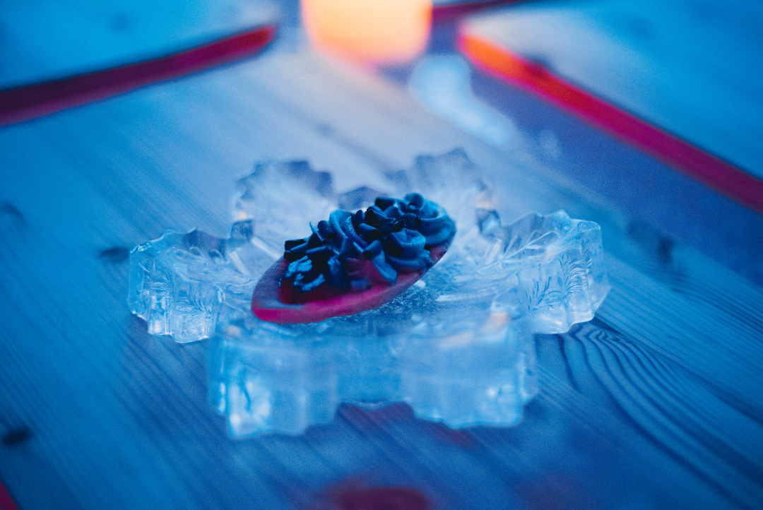 Dessert is served on an ice plate Snowman World. Photo / Snowman World Ice Restaurant