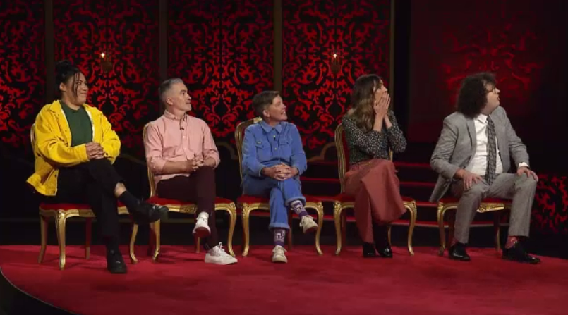 The comedians were shocked to behold their own faces in tattoo form. Photo / TVNZ