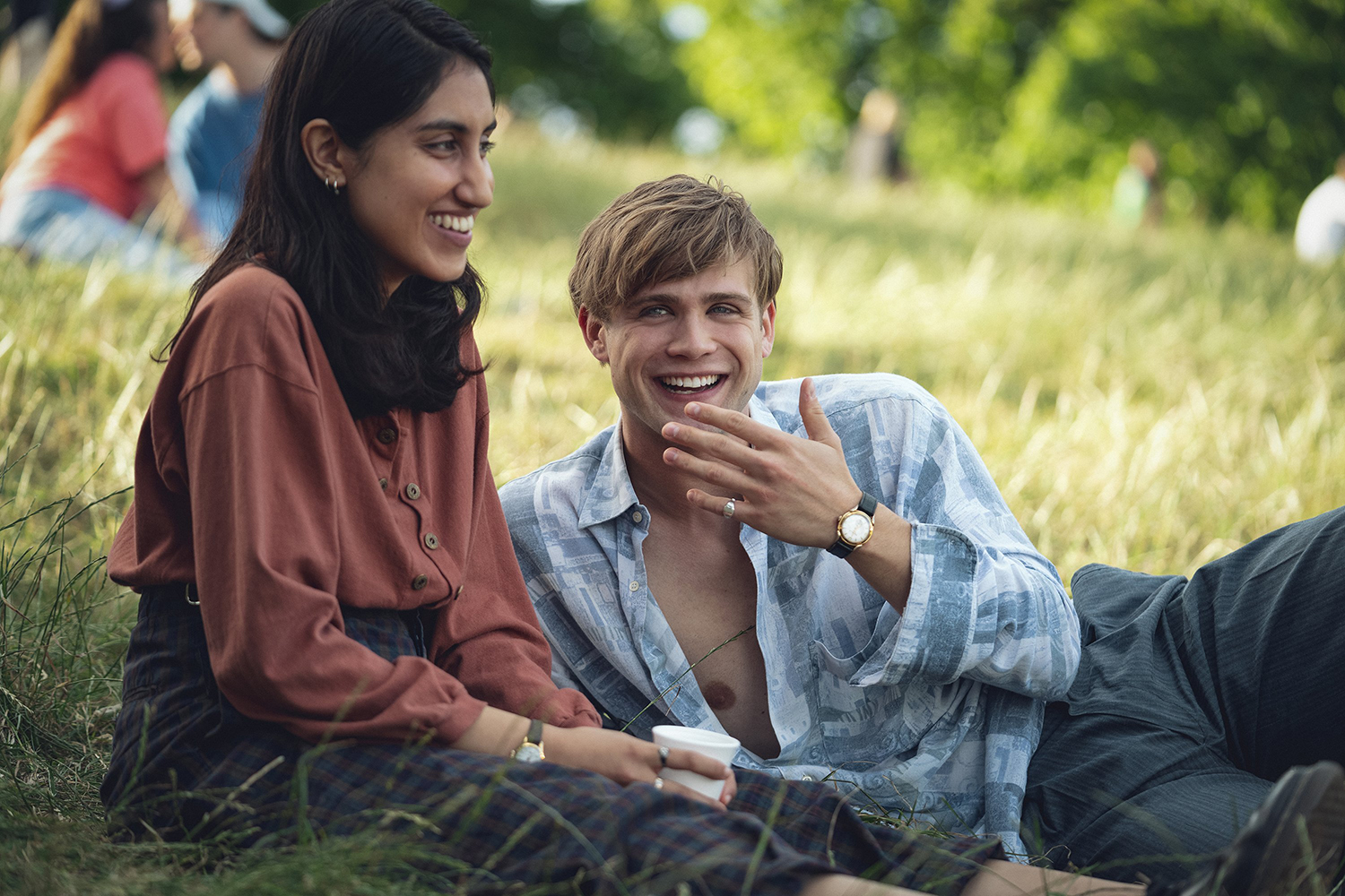 Ambika Mod and Leo Woodall in the mini-series ‘One Day’, a love story spanning 20 years. Photo / Netflix via AP