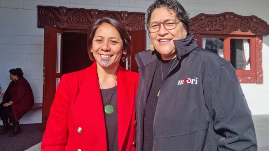 Ikaroa-Rāwhiti candidates Labour's Cushla Tangaere Manuel (left) and Te Paati Māori's Meka Whaitiri  after a debate at Ōrongomai Marae in Upper Hutt.  Photo / RNZ