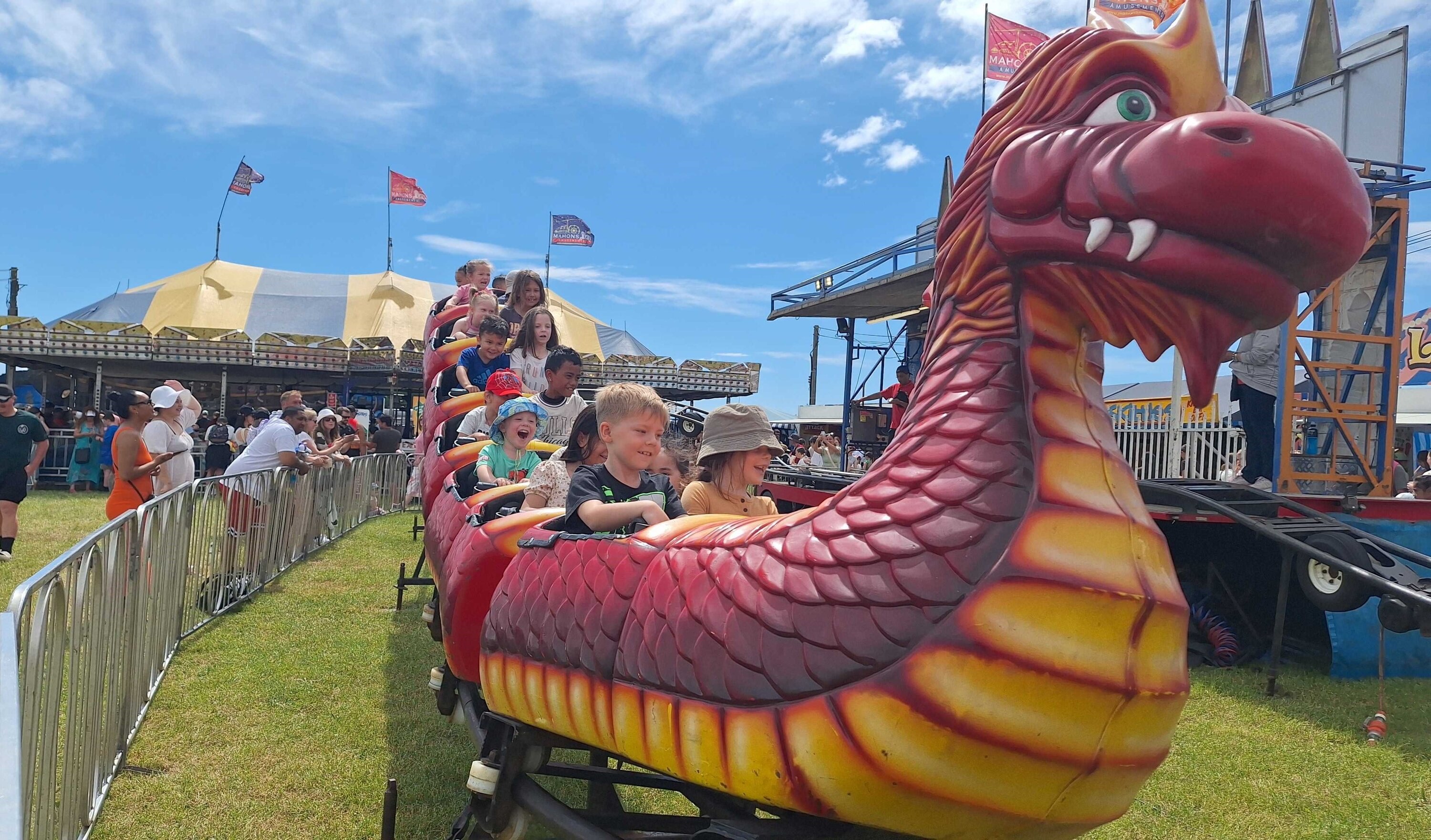 Smiles for miles on the dragon wagon ride. Photo / Michaela Gower