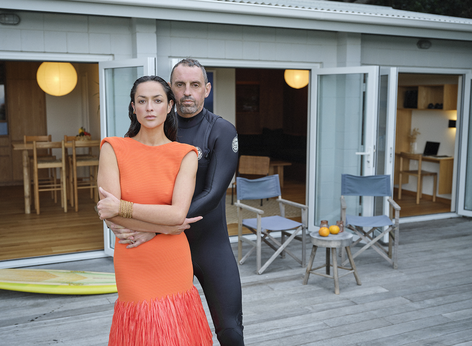 Avid surfer Steve Dunstan enjoys getting out on the water on the weekends, amassing an impressive collection of surfboards along the way. Ngahuia Williams wears Aje dress. Gucci earring. Chantal Bernsau bracelet, from Merken Sisters. Photo / Derek Henderson