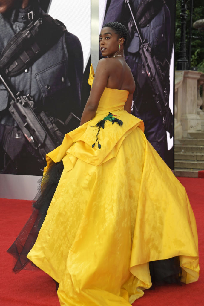 Lashana Lynch's red carpet look. Photo / Getty Images