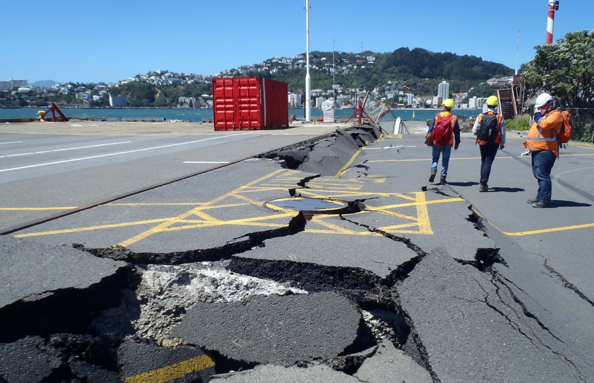 Damage caused to the Wellington waterfront by the 2016 Kaikoura earthquake. Scientists say that event may have carried implications for major earthquakes in the future.