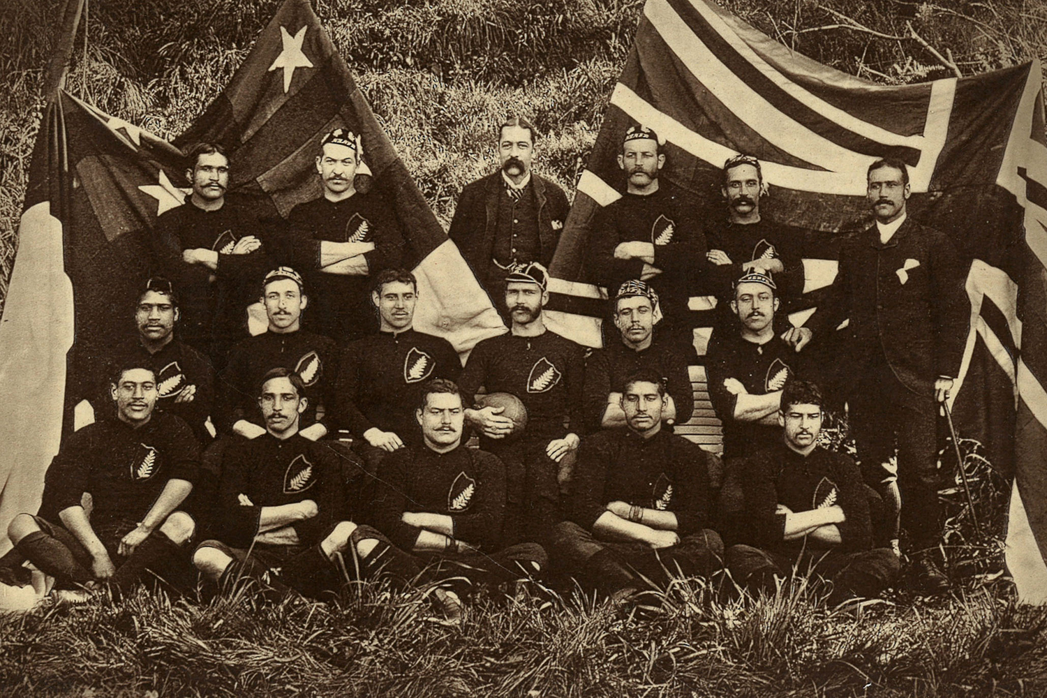 The New Zealand Natives Football Team, 1888. Courtesy of Ron Palenski. Photo / New Zealand Fashion Museum
