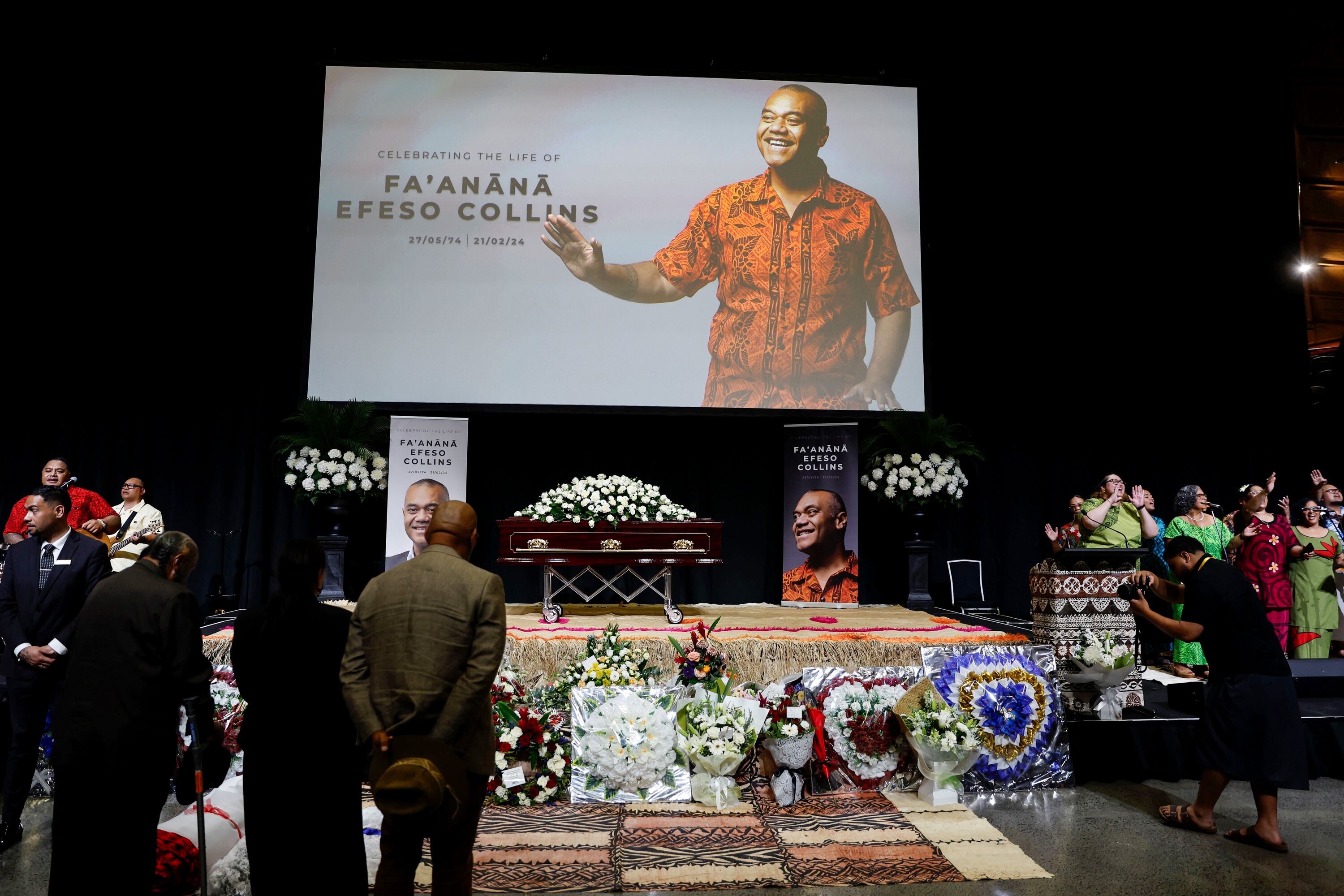 A scene from the funeral for Fa’anānā Efeso Collins at the Due Drop Events Centre in Manukau. Photo / Michael Craig