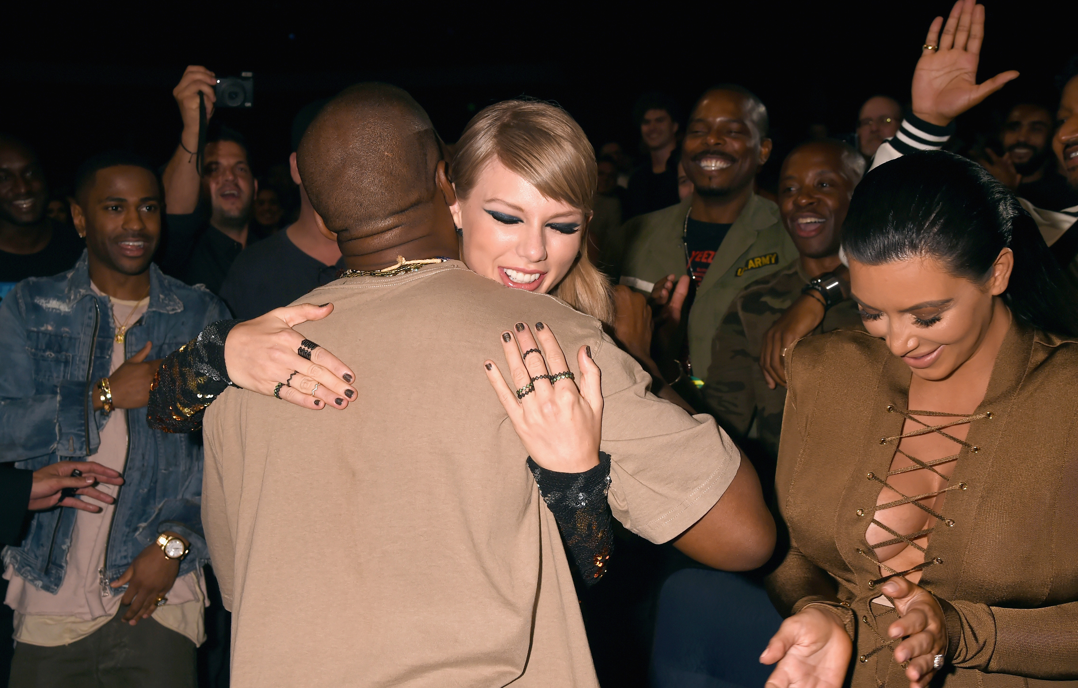 Happier times: Kanye West, Taylor Swift and Kim Kardashian during the 2015 MTV Video Music Awards. Photo / Getty