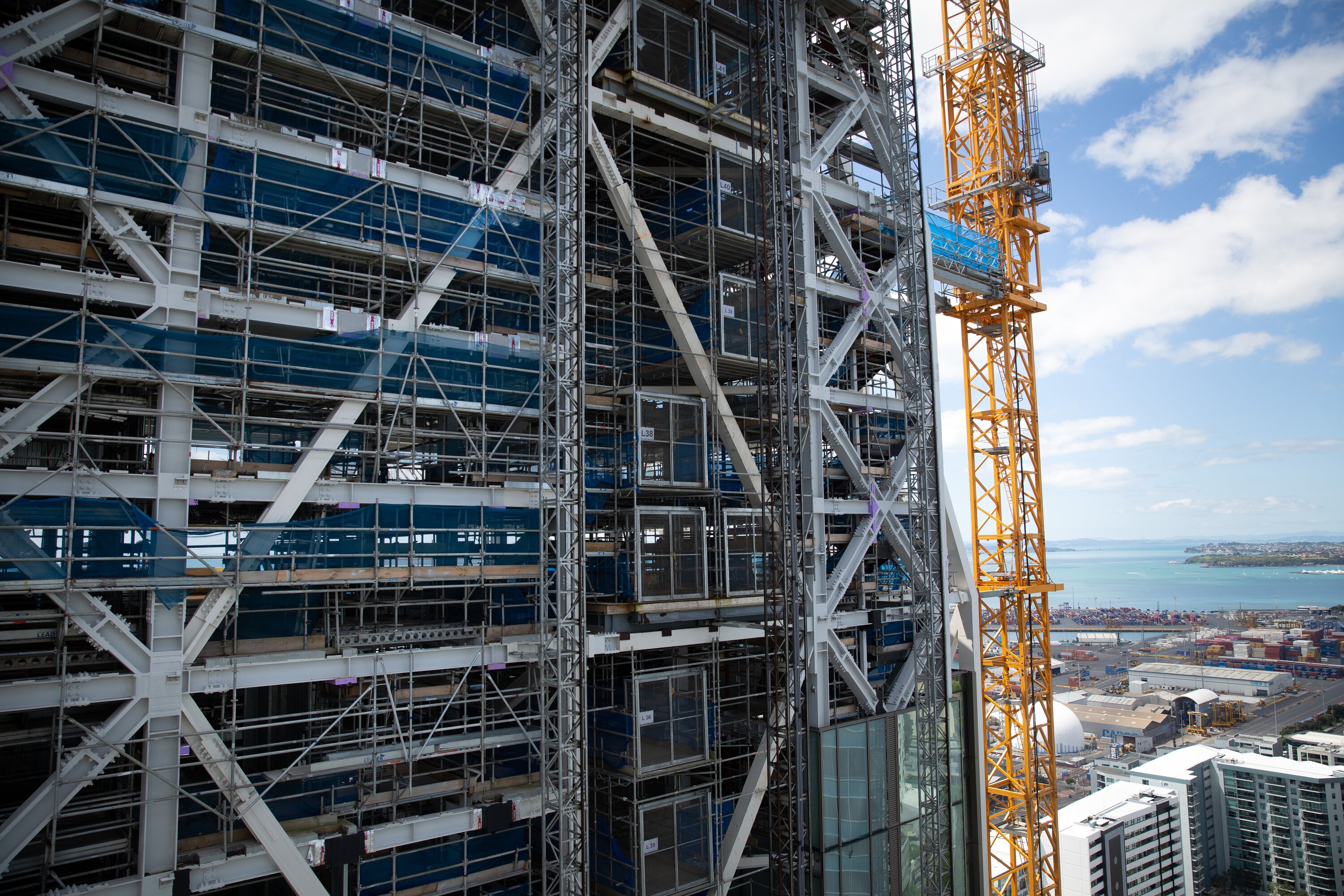 The abandoned Seascape tower on Customs St, Auckland, pictured from a neighbouring building. Photo / NZME