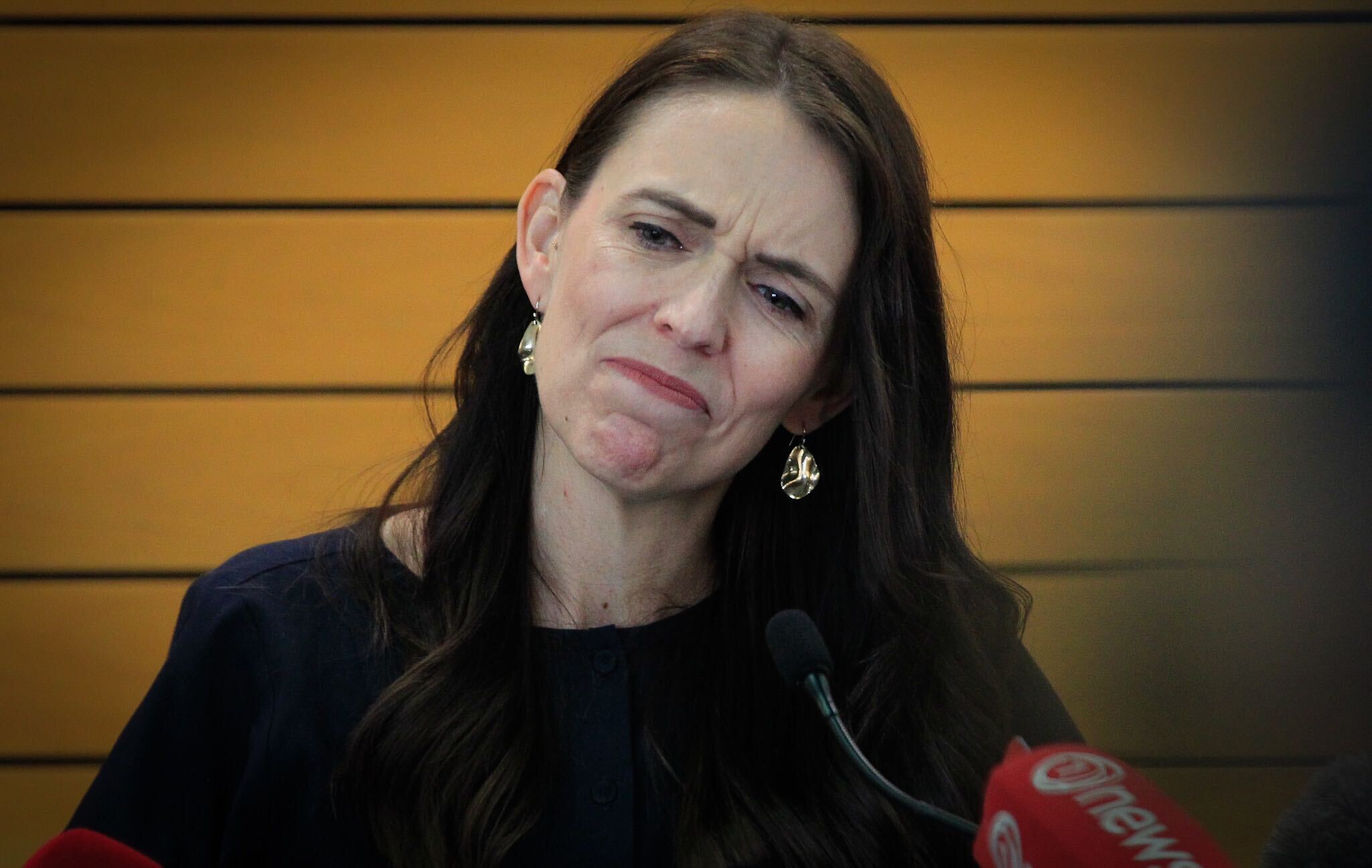 Jacinda Ardern choked back tears as she revealed she was stepping down as Prime Minister. Photo / Warren Buckland