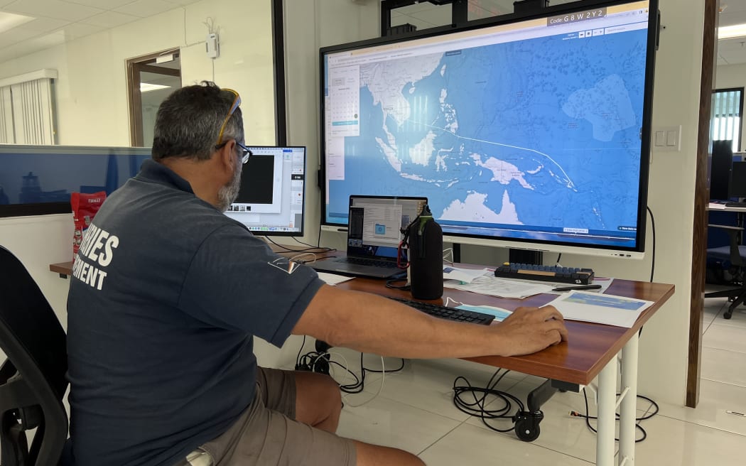 A MIMRA (Marshall Islands Marine Resources Authority) enforcement officer using Starboard's cloud-based software.