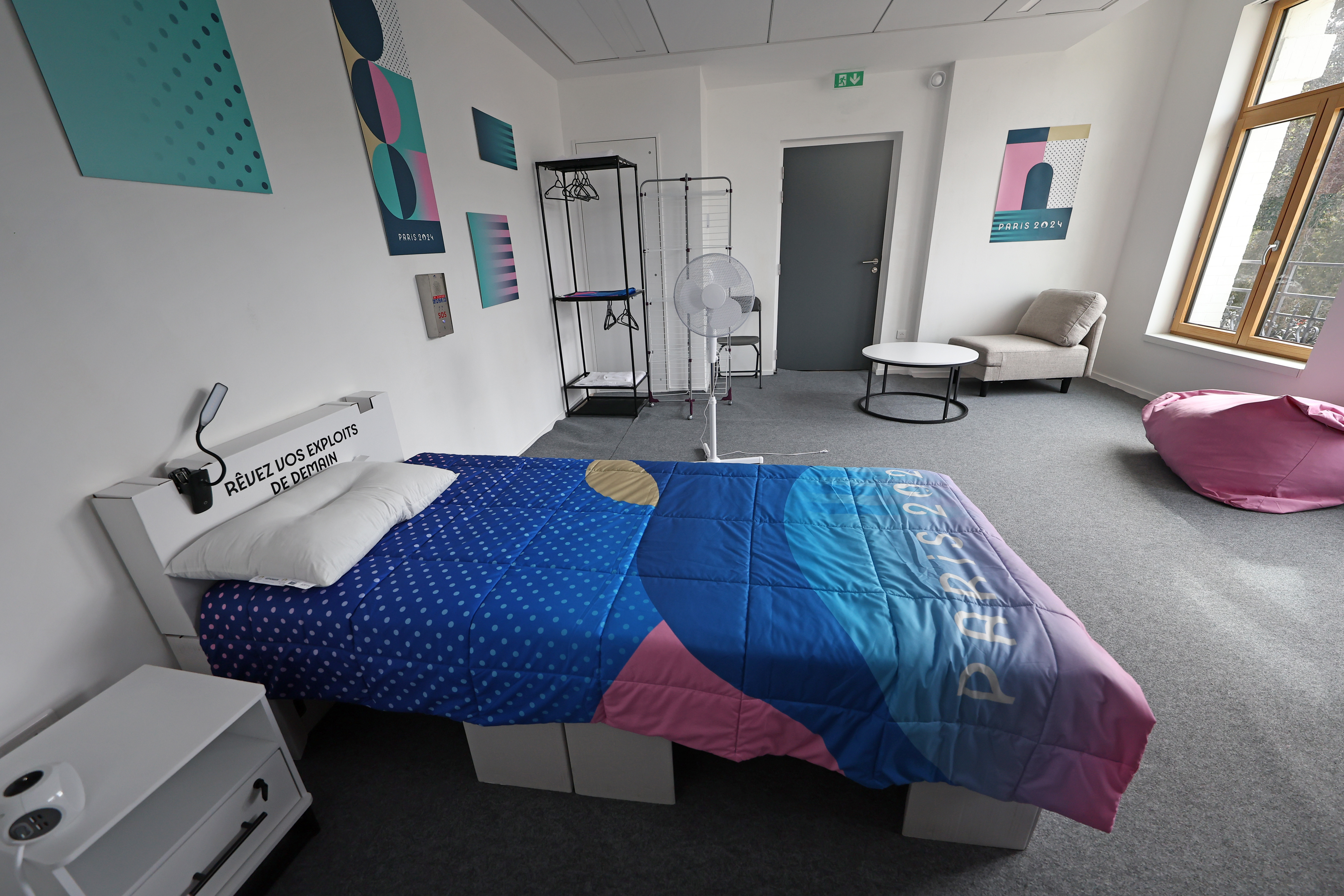 A cardboard bed in an athlete's room at the Olympic Village in Paris. Photo / VCG via Getty Images