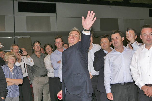 Shane Warne at the Stephen Fleming dinner. Photo / Frances Oliver