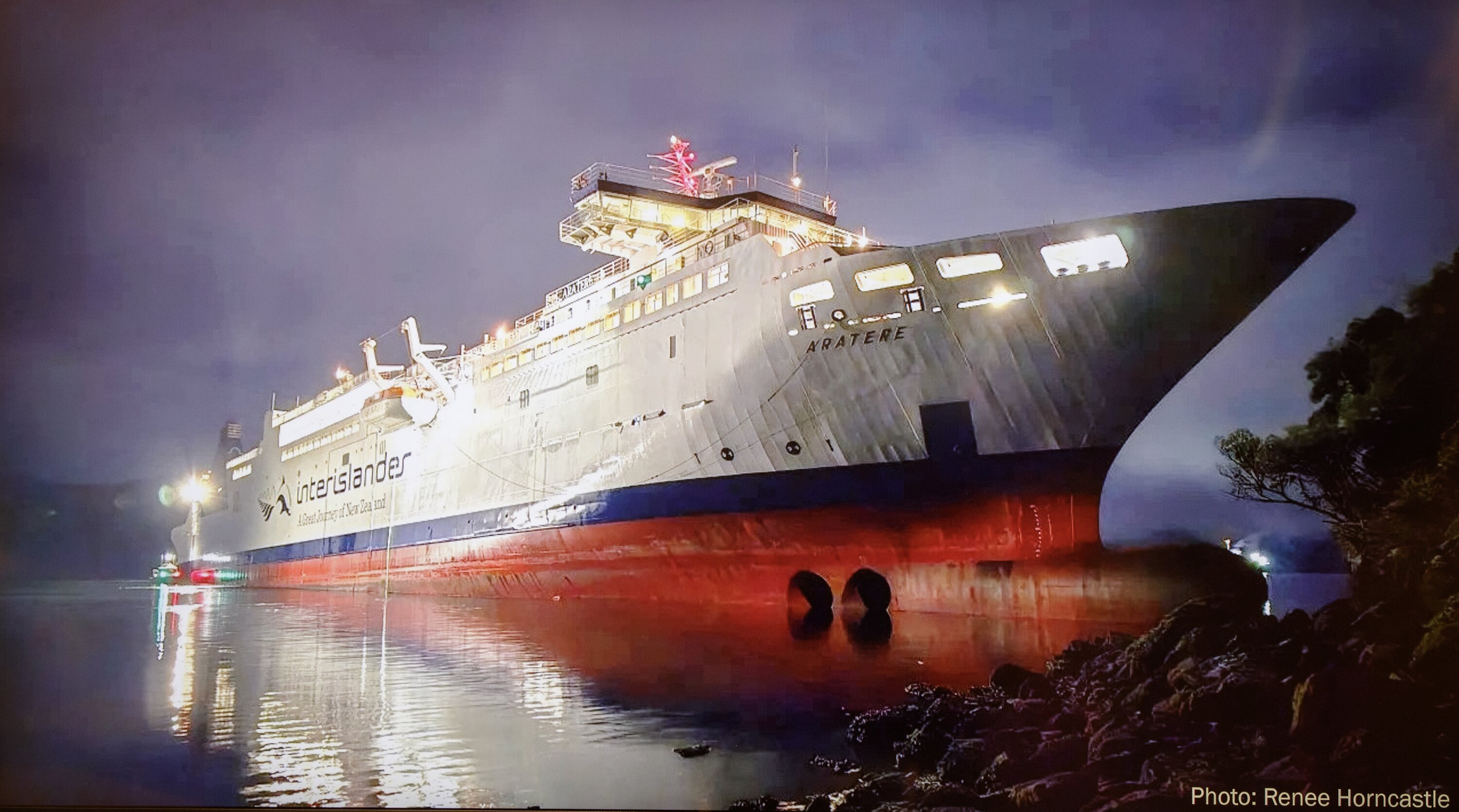 The interisland ferry Aratere ran aground in Marlborough Sounds in 2024.

