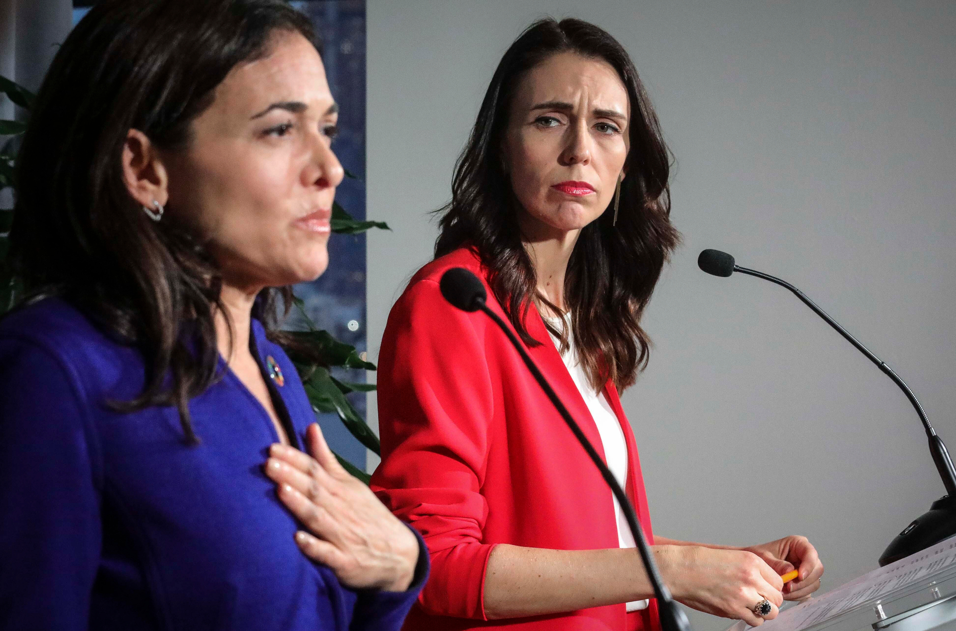 New Zealand Prime Minister Jacinda Ardern, right, announced an update to the Christchurch Call with Facebook COO Sheryl Sandberg in New York two weeks ago. Photo / AP