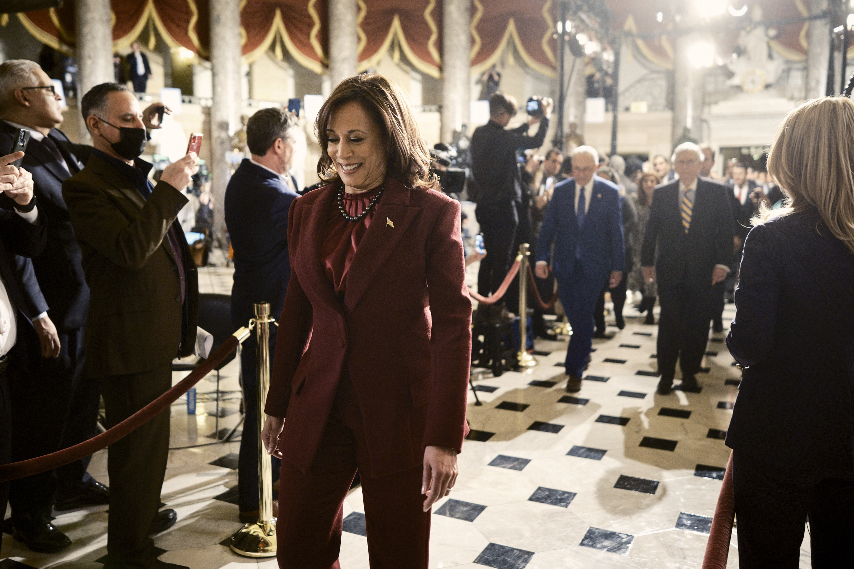 Harris leads members of the Senate through Statuary Hall toward the House chamber before President Joe Biden's State of the Union address at the US Capitol on February 7, 2023. Photo / T.J. Kirkpatrick, The New York Times